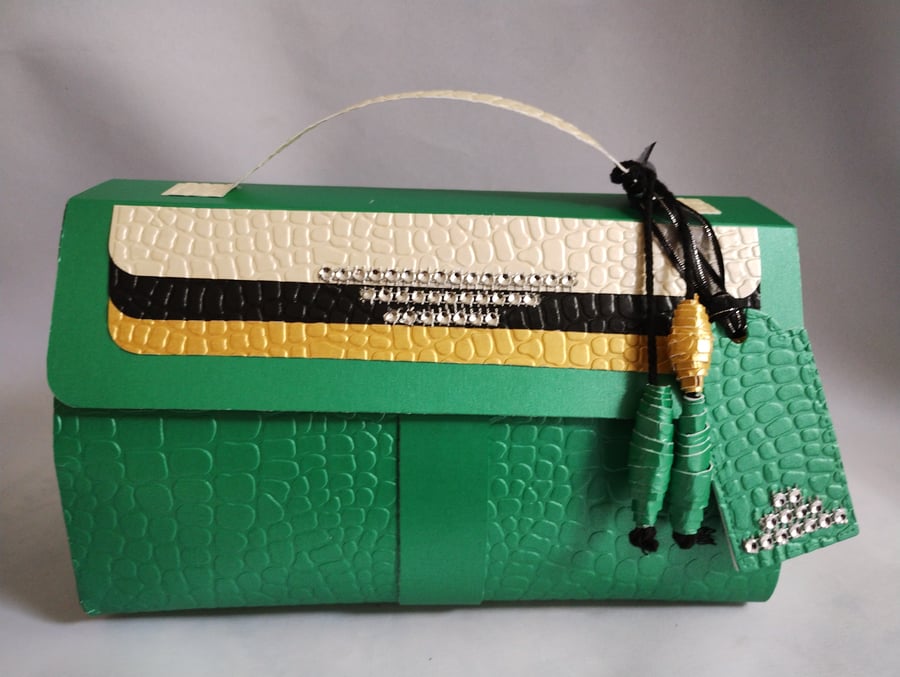 Green Mock Croc Art Deco Inspired Doctors Bag Style Gift Box 
