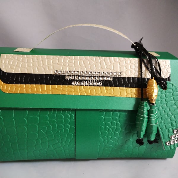 Green Mock Croc Art Deco Inspired Doctors Bag Style Gift Box 