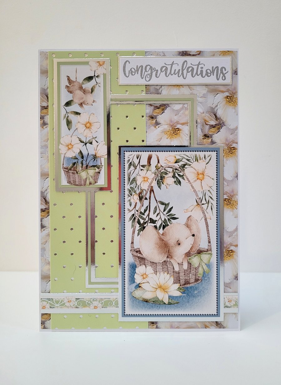 Handmade New Baby Congratulations Card – Cute Mouse - Gender Neutral 
