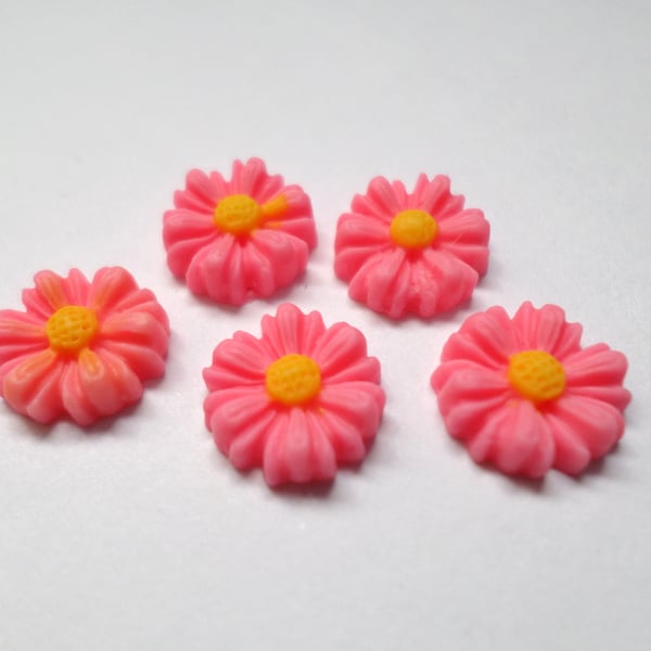 5 x Resin Flatbacks - 11mm - Daisy Flower - Pink 