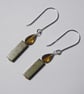 Sterling Silver Earrings with Green Unakite Candle & Faceted Honey Quartz Flame - Image 2
