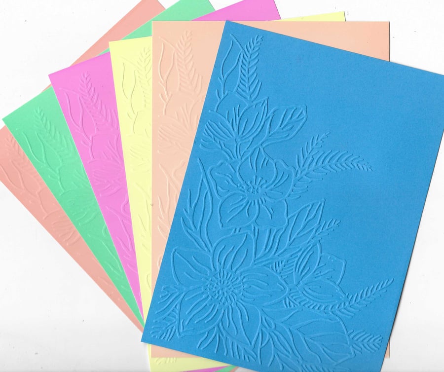 Embossed Card & Paper. 10 Sheets. 5"x7". Assorted Colours. Floral Corner (15)