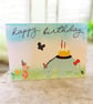 Handmade Birthday Card – Piglet & Eeyore Party Scene with Cake and Butterfly
