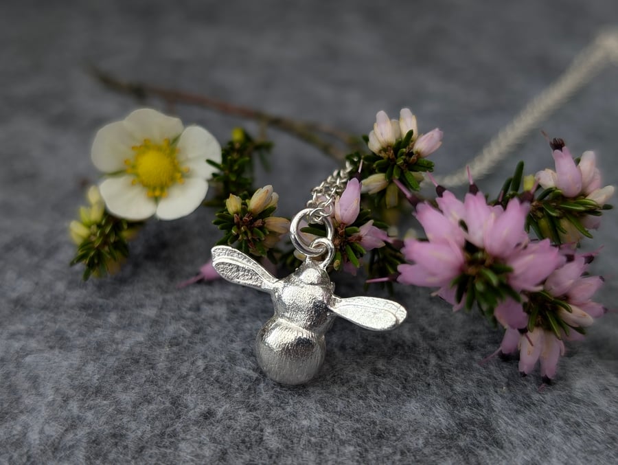 Silver Bee Necklace, Handmade Little Bee Pendant, Bee-lover nature jewellery