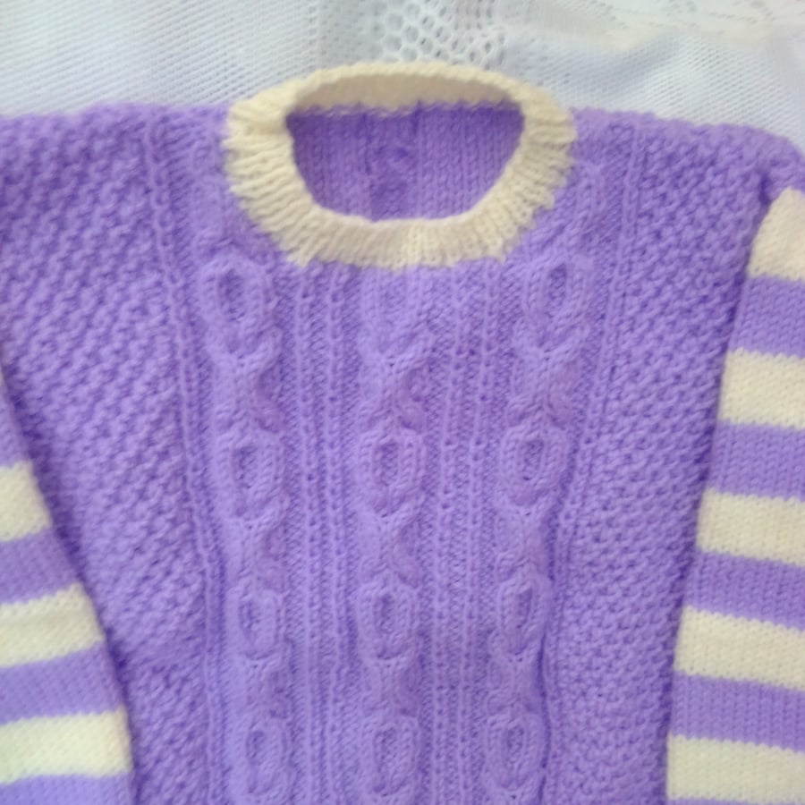 Knitted Cabled Jumper with Striped Sleeves, Cabled Jumper, Children's Clothes