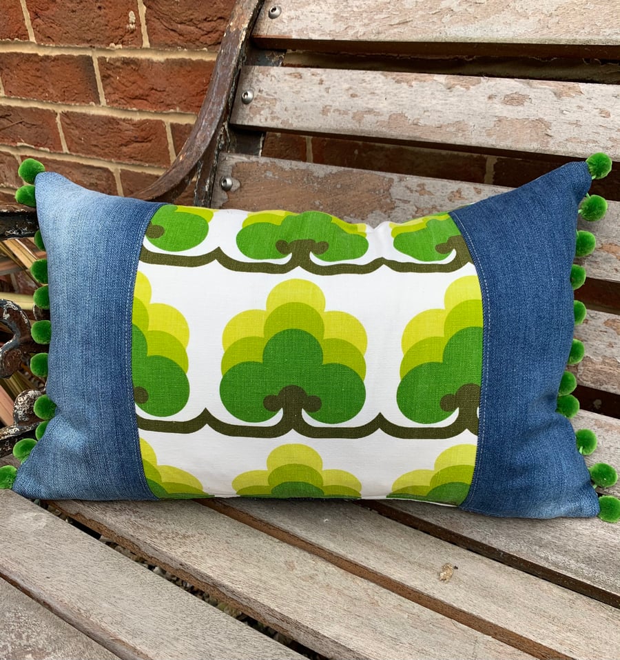 Retro fabric and denim cushion cover