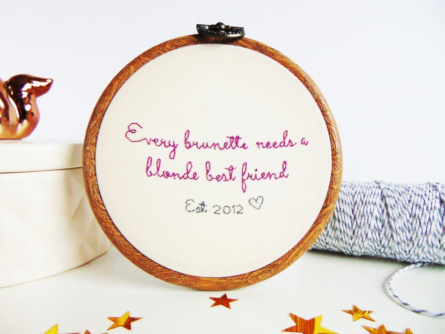 Friendship Gift, Personalised Hand Embroidered Gift For Best Friend