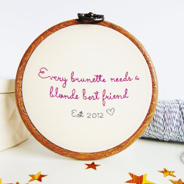 Friendship Gift, Personalised Hand Embroidered Gift For Best Friend