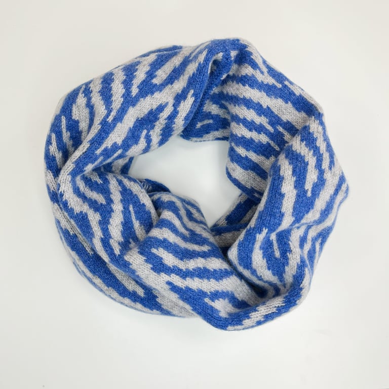 Summer Seconds Zebra snood cowl - river blue and pearl grey