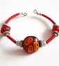 Red and Orange Beaded Open Cuff Memory Wire Bracelet with Focal Bead