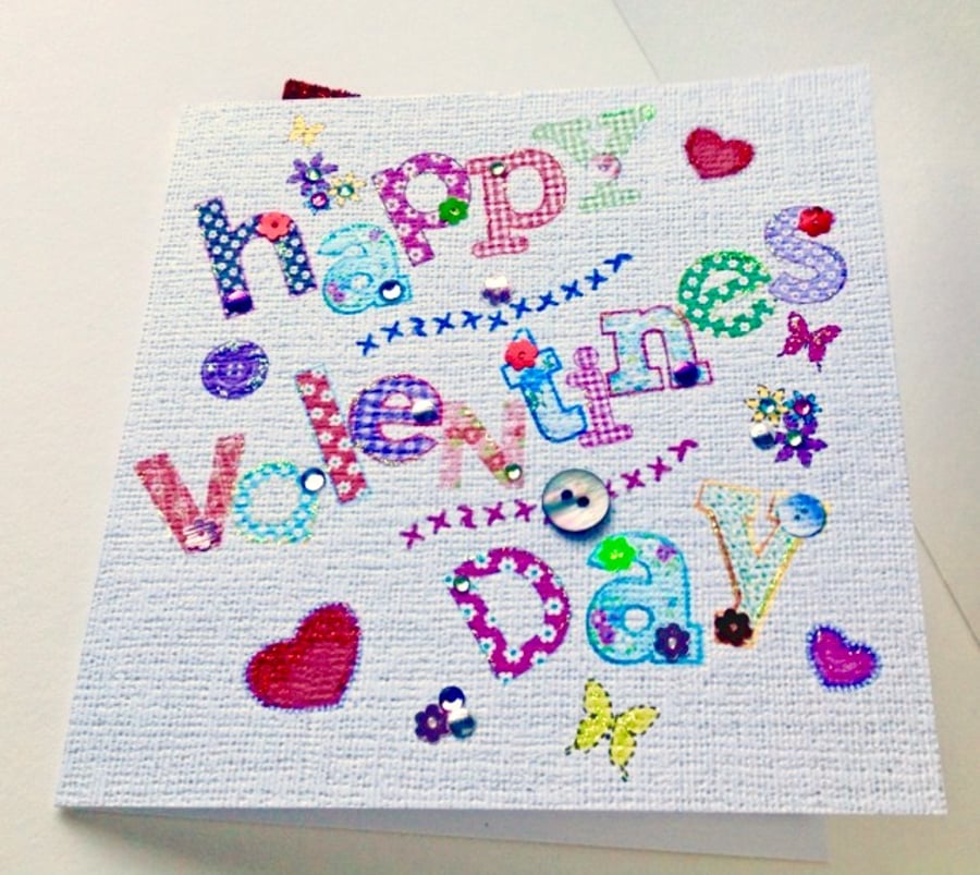 Valentine Card,Printed Applique Valentine's Day Card,Hand Finished