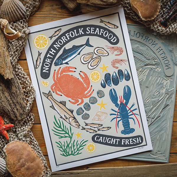 Norfolk Seafood poster - original- A3