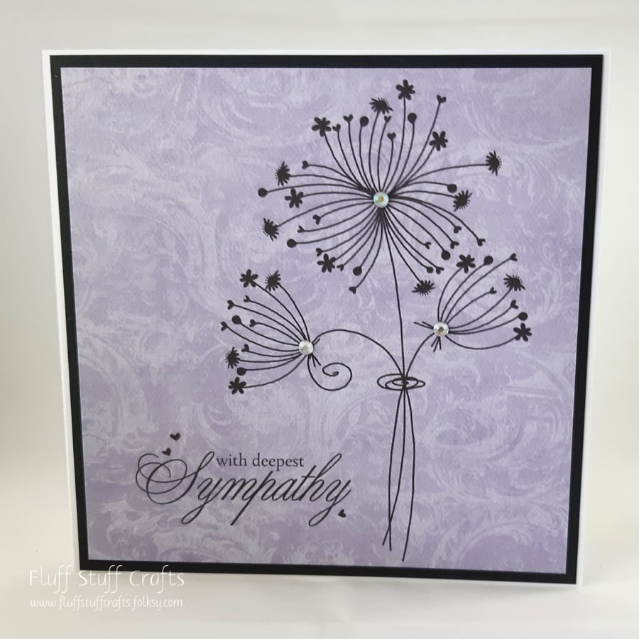 Purple handmade sympathy card - dandelion heads - with deepest sympathy