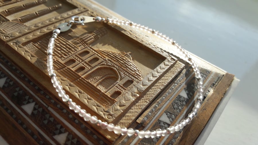 Rose Quartz and Sterling Silver Bracelet