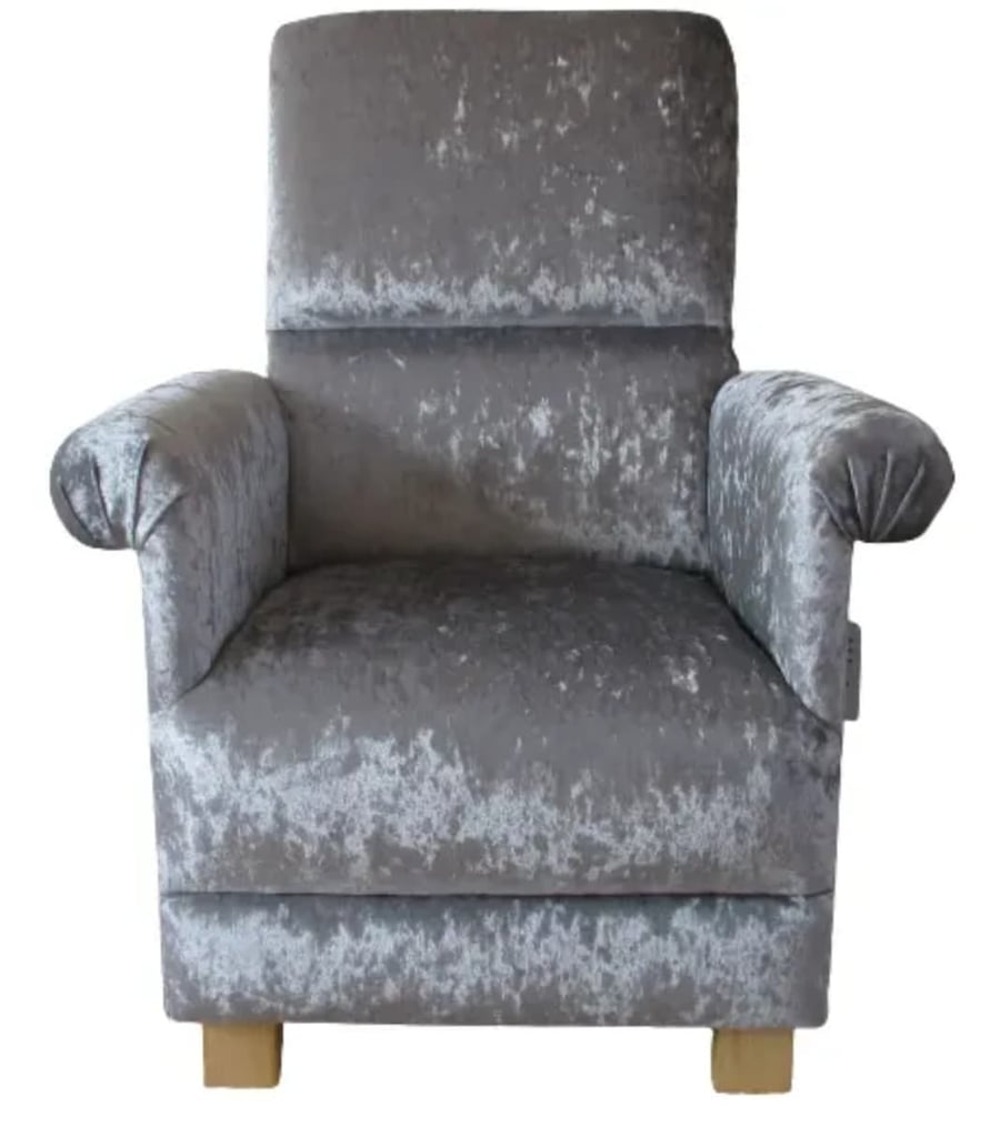 Silver Grey Velvet Armchair Adult Chair Nursery Nursing Accent Bedroom Small