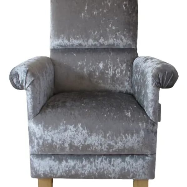 Silver Grey Velvet Armchair Adult Chair Nursery Nursing Accent Bedroom Small