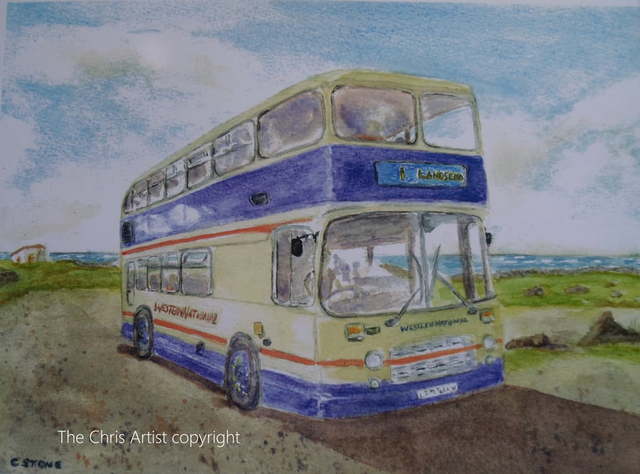  Art print Bristol VRT bus Western National Lands End Cornwall