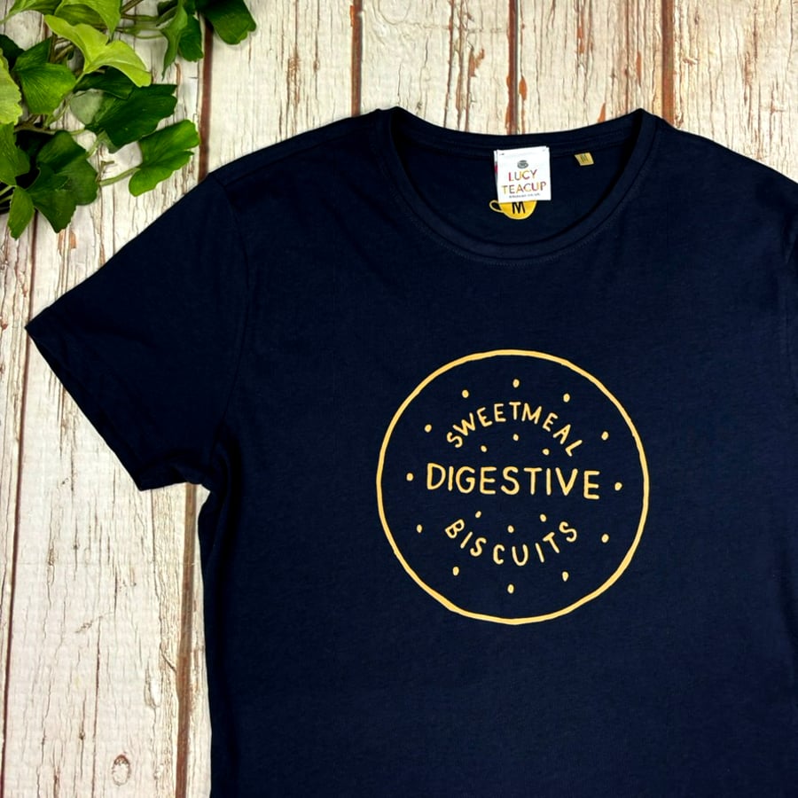 Digestive Biscuit T-Shirt. Ladies's black Organic cotton tee! Biscuit lover 
