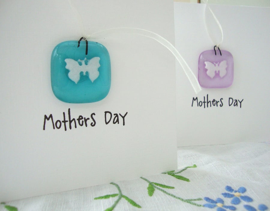 mothers day card with fused glass hanger `keepsake
