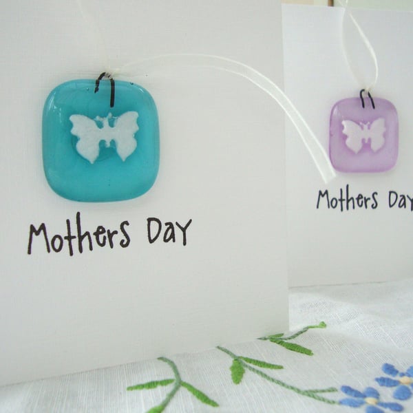 mothers day card with fused glass hanger `keepsake