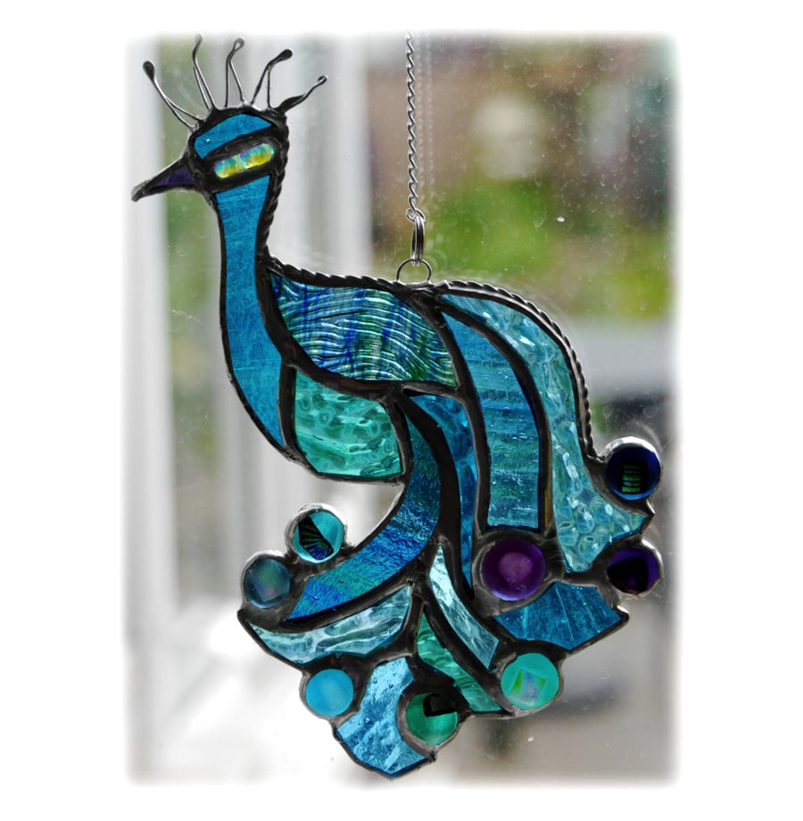Peacock Suncatcher Stained Glass Dichroic Bird 003