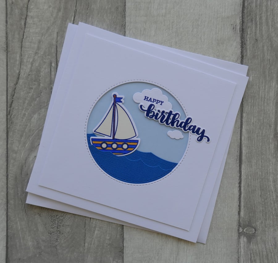 Small Yacht on Sea - Happy Birthday - Birthday Card