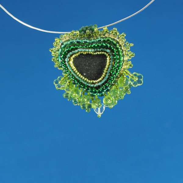 Heart Dark Green Pendant and Brooch