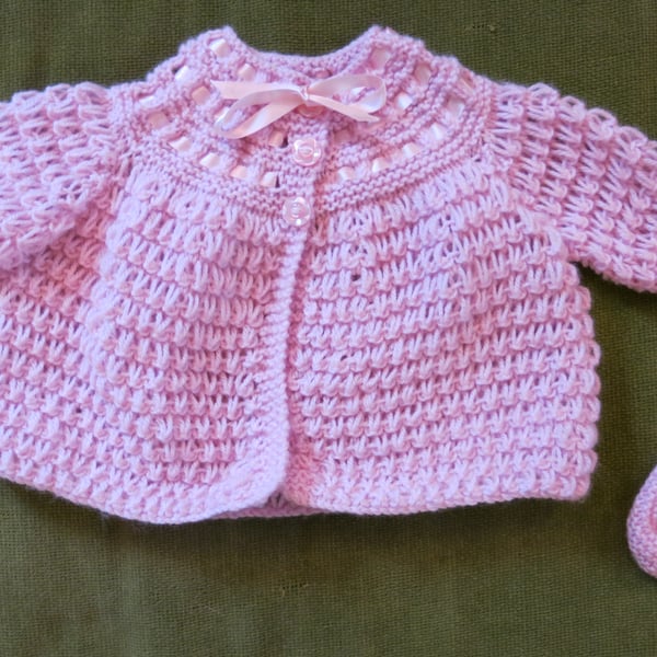 Dainty, Creamy Pink Matinee Coat for baby 3-6 months