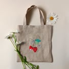 Project Bag or Book Bag with Embroidered Strawberries 