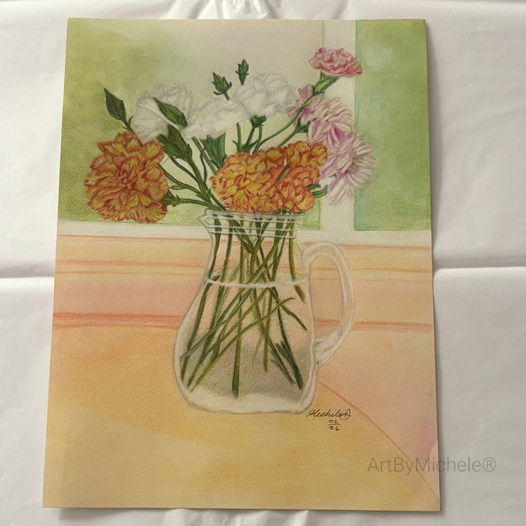 Flowers In Bloom Original Artwork 9x12, Mixed Media