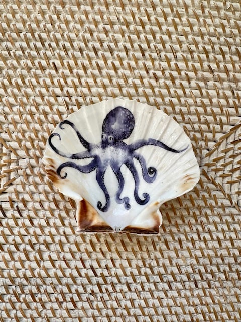 Octopus Scallop Shell Art  - Handcrafted Coastal Nautical Sea Art