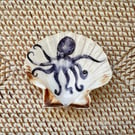 Octopus Scallop Shell Art  - Handcrafted Coastal Nautical Sea Art