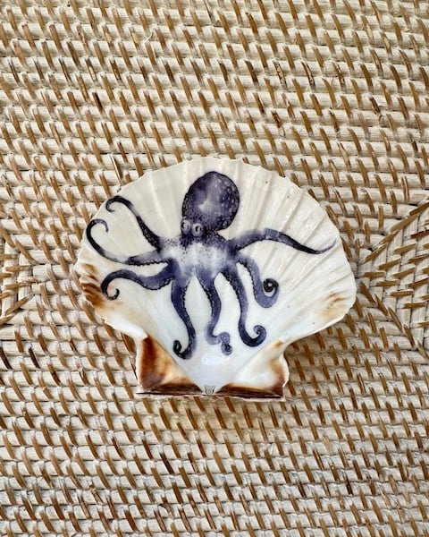 Octopus Scallop Shell Art  - Handcrafted Coastal Nautical Sea Art