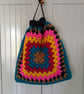 Crochet Granny Square Drawstring Bag