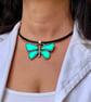 Women's Leather Choker, Silver Plated Crystal Butterfly Pendant, Boho Jewellery - Image 3