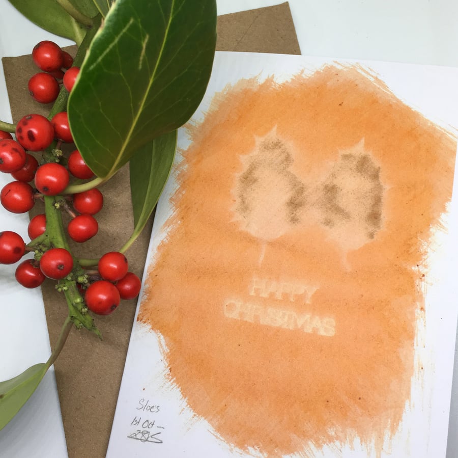 Sloe Berry Anthotype Happy Christmas Card (Digital Scan)