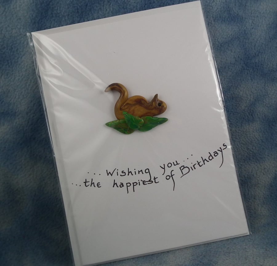 Spring Sale ... Handcrafted squirrel card by Ann Galvin A5 5"x7"