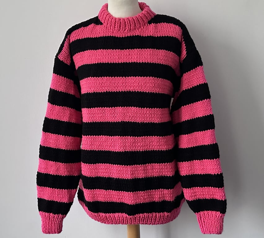Lipstick Pink and Black Striped Jumper by Bexknitwear