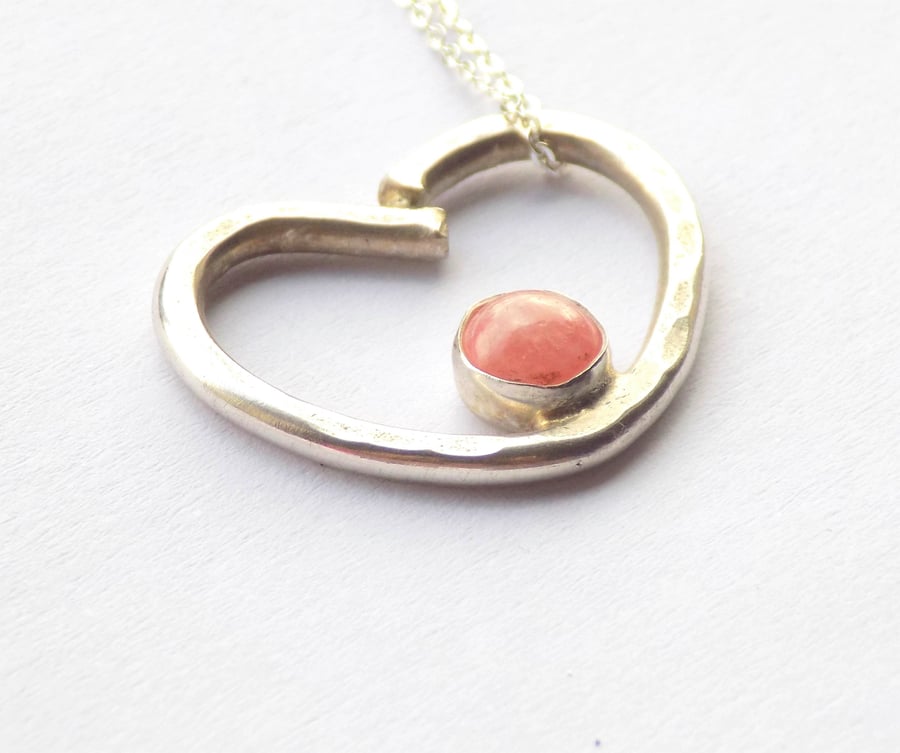 Rhodochrosite Sterling Silver Heart Necklace