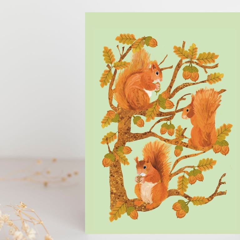 Wildlife card red squirrels cute card for children and adults