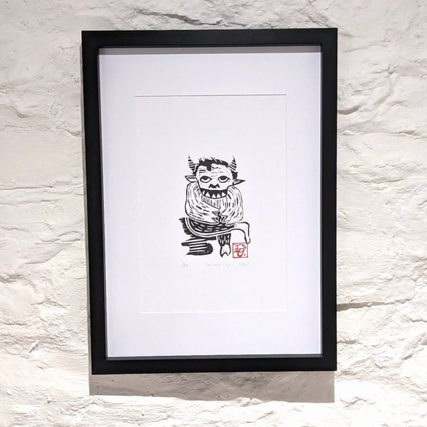 Lincoln Imp - Folklore Artwork - Handmade Lino Print - Limited Edition 