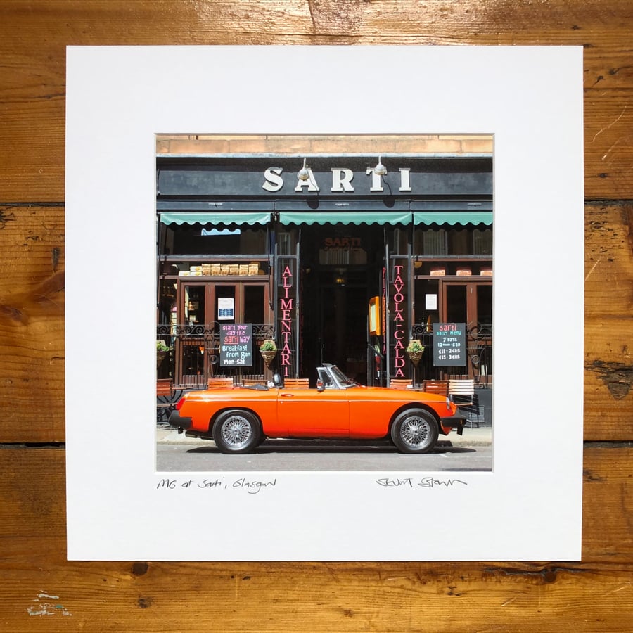 ‘MG at Sarti, Glasgow’ Signed square Mounted Print 30 x 30cm FREE DELIVERY