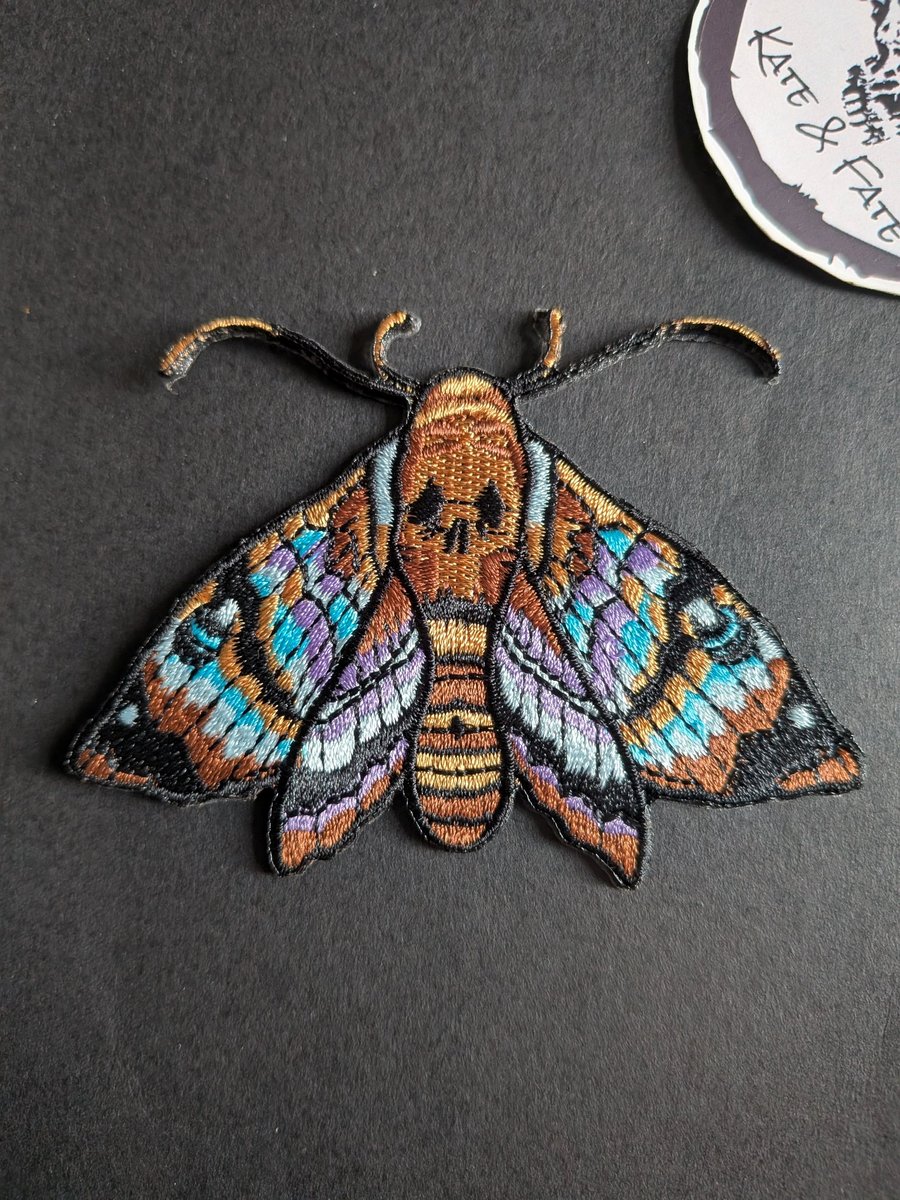Colorful Death's-Head Hawk Moth Embroidered Iron-On Patch - 8.5x5.5cm