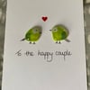 Fused glass lovebirds card to celebrate a wedding, engagement or anniversary 