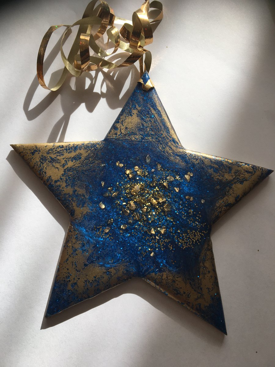 Christmas ornament, Christmas decoration, star, blue and gold