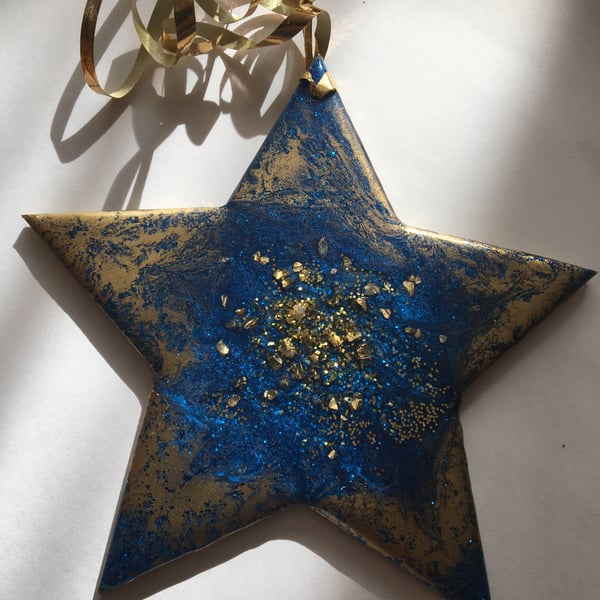 Christmas ornament, Christmas decoration, star, blue and gold