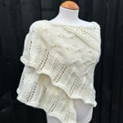 Milky white soft alpaca mix yarn hand knitted triangle lace shawl wrap