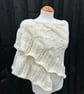 Milky white soft alpaca mix yarn hand knitted triangle lace shawl wrap - Image 1