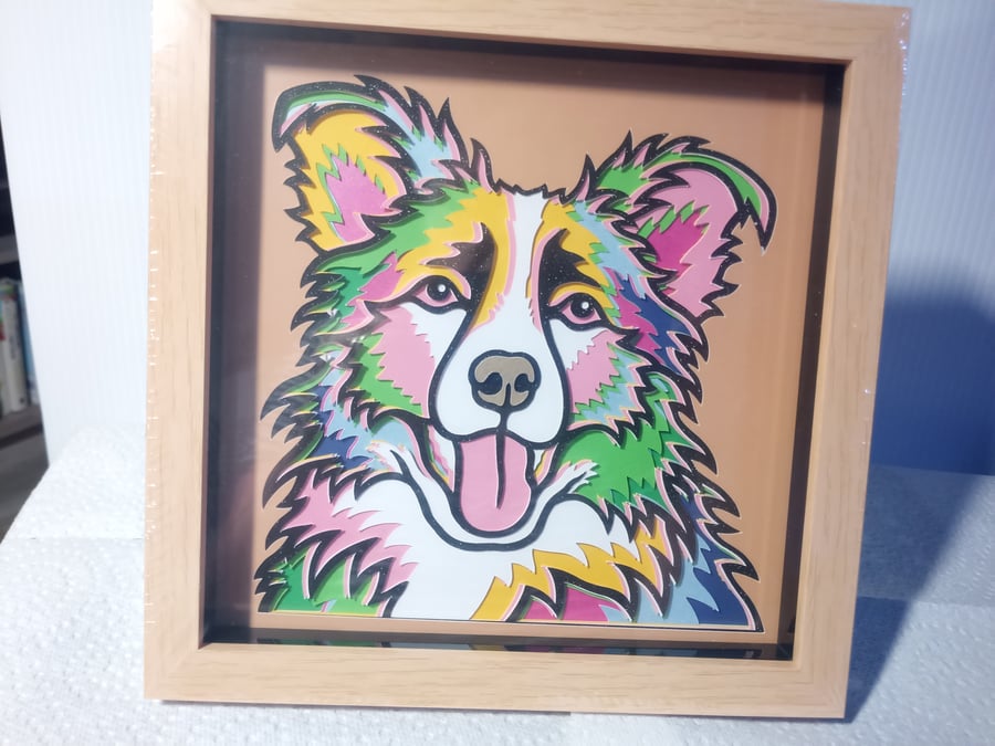 Border Collie,Dog, multi layered Shadow Box, Wall art, made in Scotland