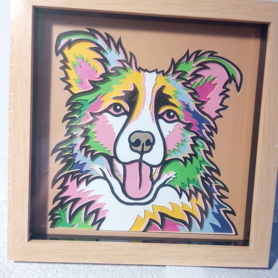 Border Collie,Dog, multi layered Shadow Box, Wall art, made in Scotland